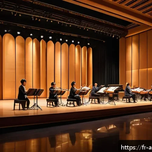 Home 17 아시아 민속 음악과 클래식 융합 곡 Silk Road by Kitaro - A serene concert hall blending traditional Asian and Western orchestral elements: an elegant stage f...